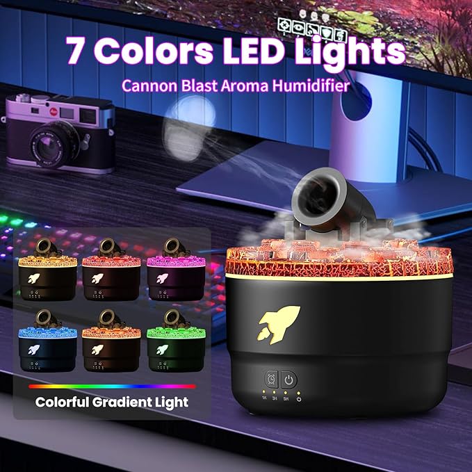 Volcano Lava Cannon Aroma Diffuser | 7-Color LED Night Light