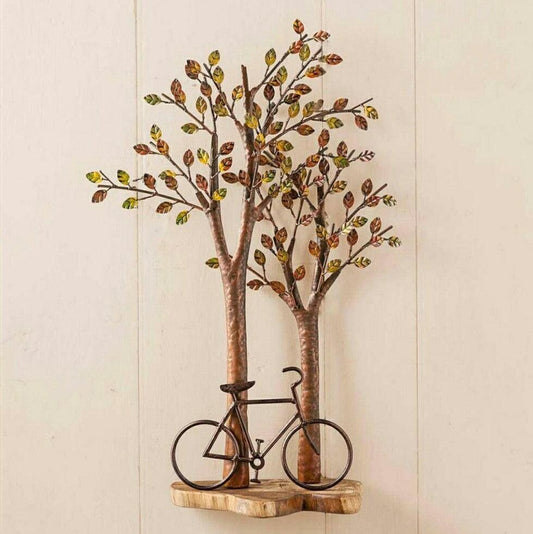 Cycle Under Tree Wall Décor Artistic Iron Metal Wall Art for Home Decoration - Havenly Homes