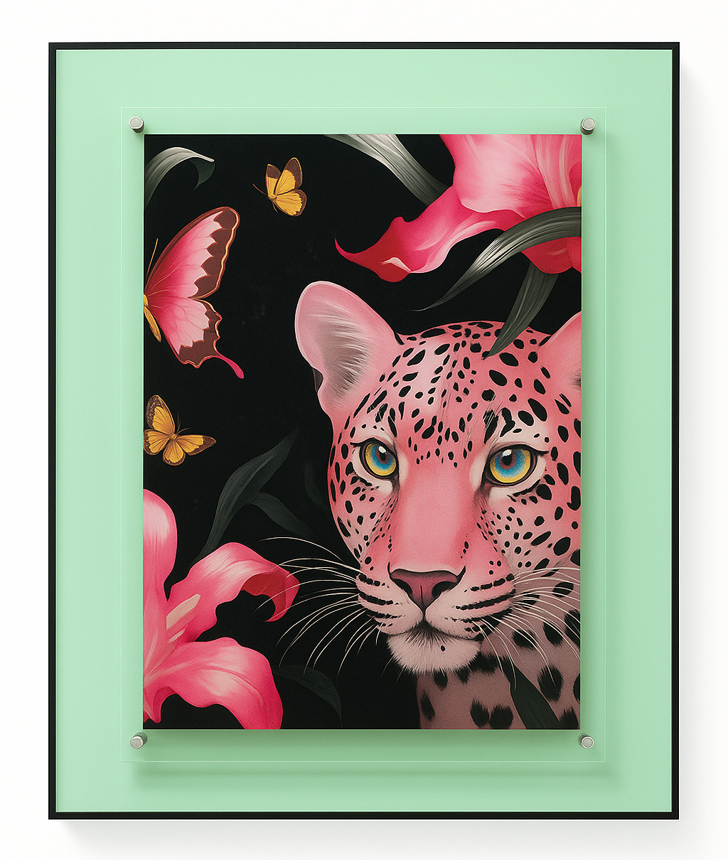 Pink Leopard Floral Art Frame Modern Luxury Wall Art with Glass Frame