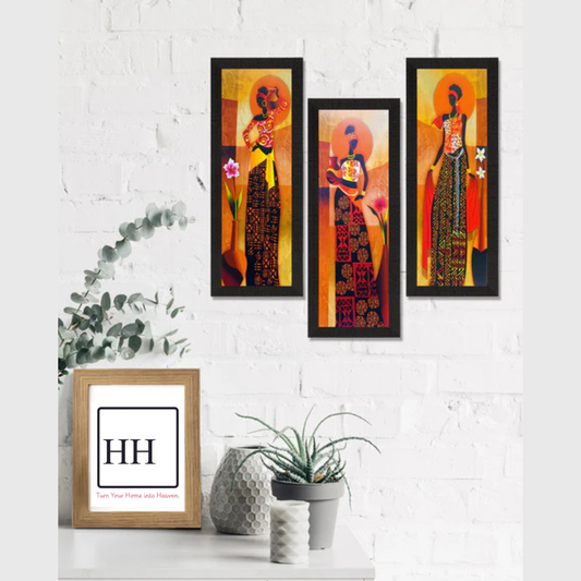 Set of 3 Tribal Village Ladies Wall Décor Paintings - Havenly Homes
