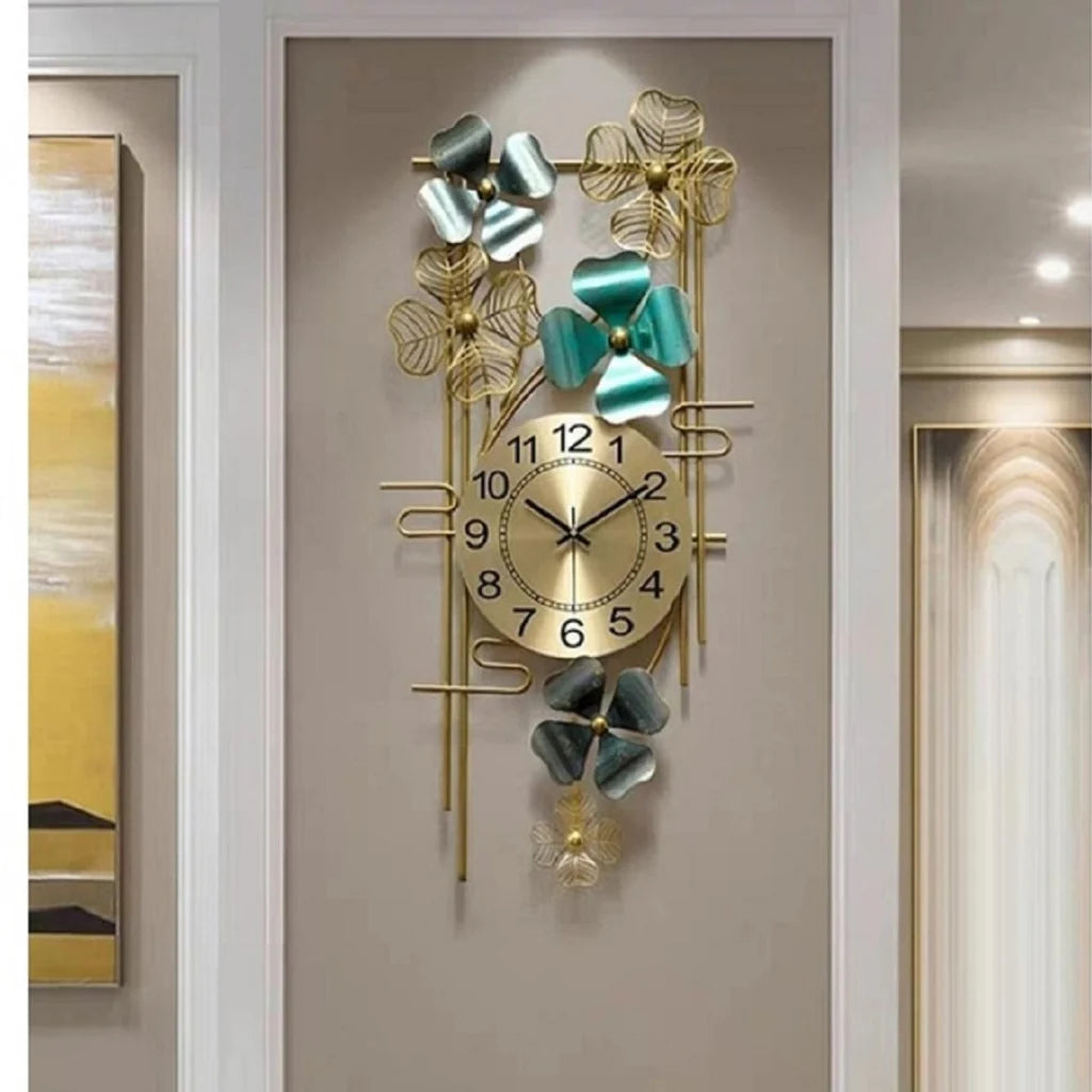 Rhombus Clover Time Wall Clock Iron & MDF Modern Geometric Home Décor - Havenly Homes