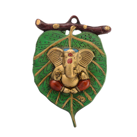 Lord Ganesha on Green Leaf Wall Hanging – Havenly Homes
