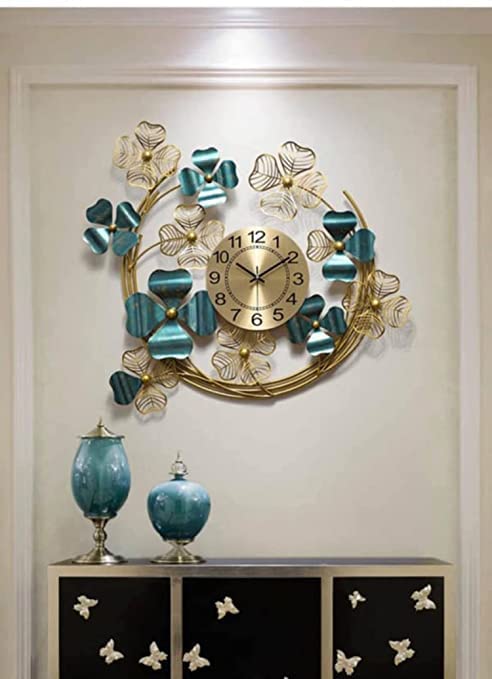 Round Clover Time Wall Clock Iron & MDF Decorative Home Wall Décor - Havenly Homes
