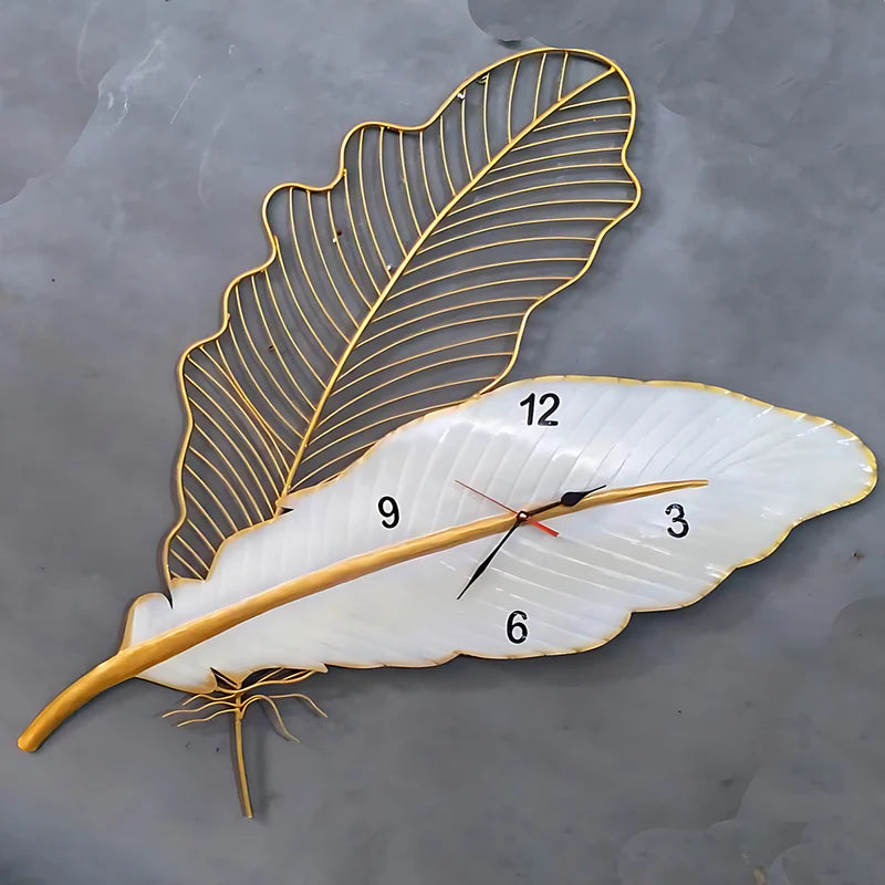 White Leaf Time Wall Clock Elegant Iron Leaf Design Home Décor Clock - Havenly Homes