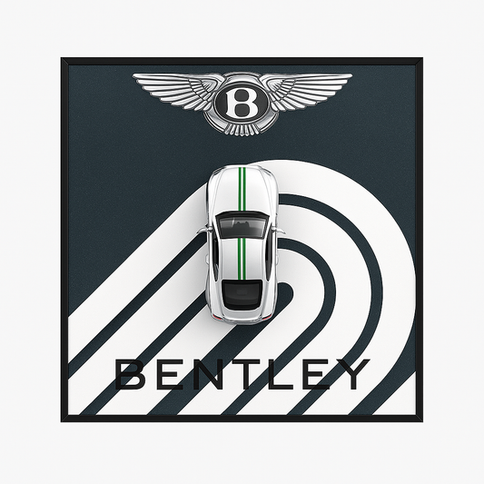 Bentley logo with a car design on a black and white background