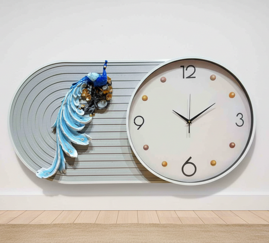 Wall clock with decorative elements on a white wall