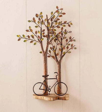 Cycle Under Tree Wall Décor Artistic Iron Metal Wall Art for Home Decoration - Havenly Homes