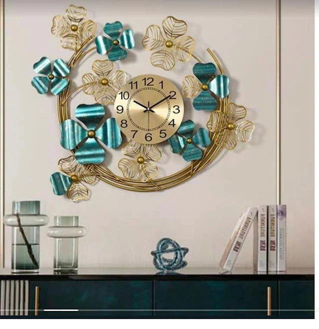 Round Clover Time Wall Clock Iron & MDF Decorative Home Wall Décor - Havenly Homes
