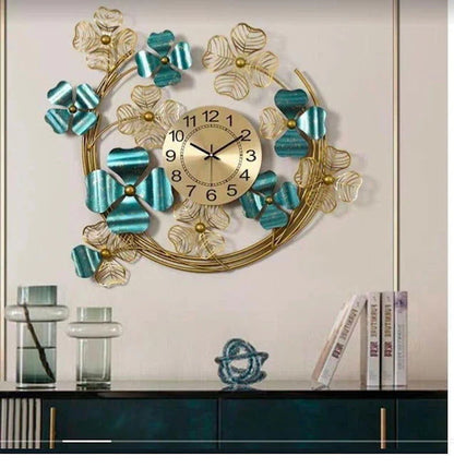 Round Clover Time Wall Clock Iron & MDF Decorative Home Wall Décor - Havenly Homes