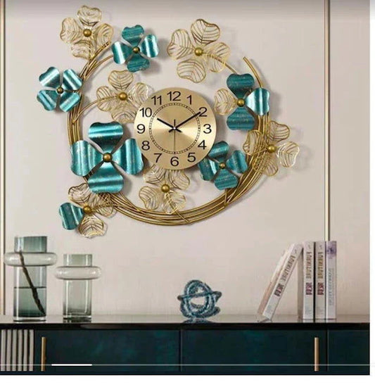 Round Clover Time Wall Clock Iron & MDF Decorative Home Wall Décor - Havenly Homes