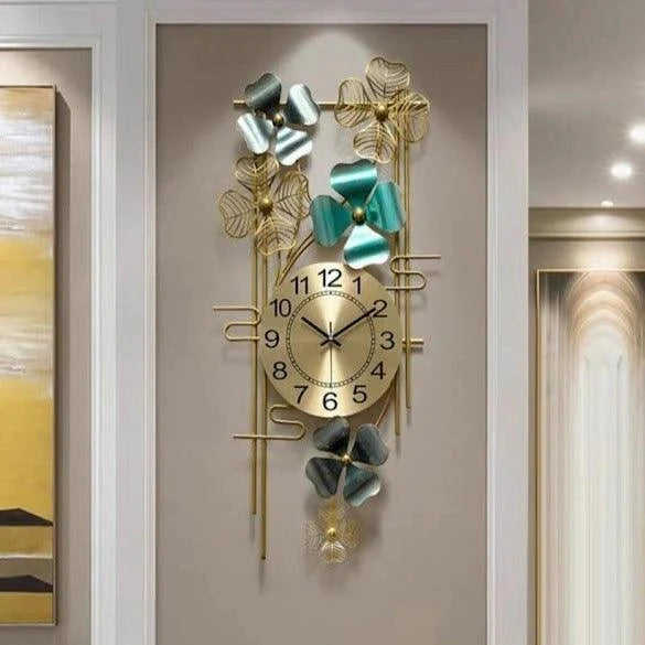 Rhombus Clover Time Wall Clock Iron & MDF Modern Geometric Home Décor - Havenly Homes