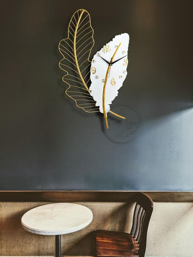 White Leaf Time Wall Clock Elegant Iron Leaf Design Home Décor Clock - Havenly Homes