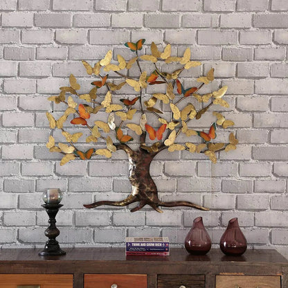 Golden Metallic Butterfly Tree Wall Art Decor For Living Room - Havenly Homes